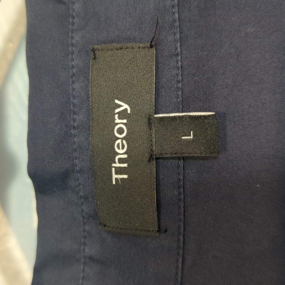 Theory Shirt Jumpsuit In Midnight Blue Color With Elastic Waist Button Front L - Picture 3 of 15